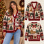 Vintage Patchwork Reindeer & Snowman Christmas Knitted Cardigan, Cozy Winter Outfit Sweater