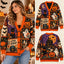 Spooky Halloween Witchy Patchwork Knitted Cardigan - "Stay Spooky" Cauldron Sweater