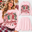 Retro Christmas Ribbon Bow & Ornaments Pink Graphic Crewneck