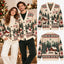 Custom Name Christmas Snowman & Reindeer Knitted Cardigan - Cream Holiday Sweater
