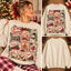 Cozy Tis The Season Vintage Christmas Grid Sand Graphic Crewneck Sweatshirt