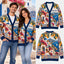 Personalized Couple Name Mediterranean Village Christmas Knitted Cardigan, Cozy Winter Outfit Sweater