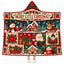 Merry Little Christmas Hooded Blanket - Festive Santa Snowman Reindeer Patchwork Fleece Throw