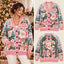 "Merry Christmas" Pastel Santa & Snowman Knitted Cardigan - Pink & Blue Sweater
