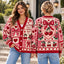 Valentine Knitted Cardigan, Winter Outfit Sweater, Pink Bow Cherry Knit Cardigan