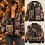 Witchy Celestial Moon & Tarot Card Patchwork Knitted Cardigan Sweater for Women