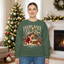 Female model wearing the green Every Knee Shall Bow sweatshirt