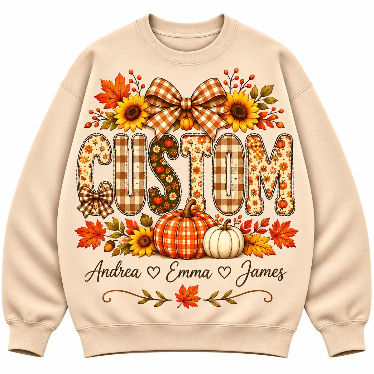 Custom Mama Sweatshirt with Kids Names, Personalized Pumpkin Coquette Bow Fall Sweater