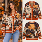 Autumn Halloween Trick or Treat Knitted Cardigan, Cozy Winter Outfit Sweater