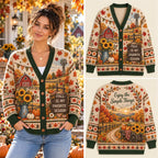 Fall Is My Favorite Season Pumpkin & Sunflower Knitted Cardigan Sweater for Women
