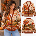 Autumn Peace Farmhouse Christmas Knitted Cardigan, Autumn Sweater