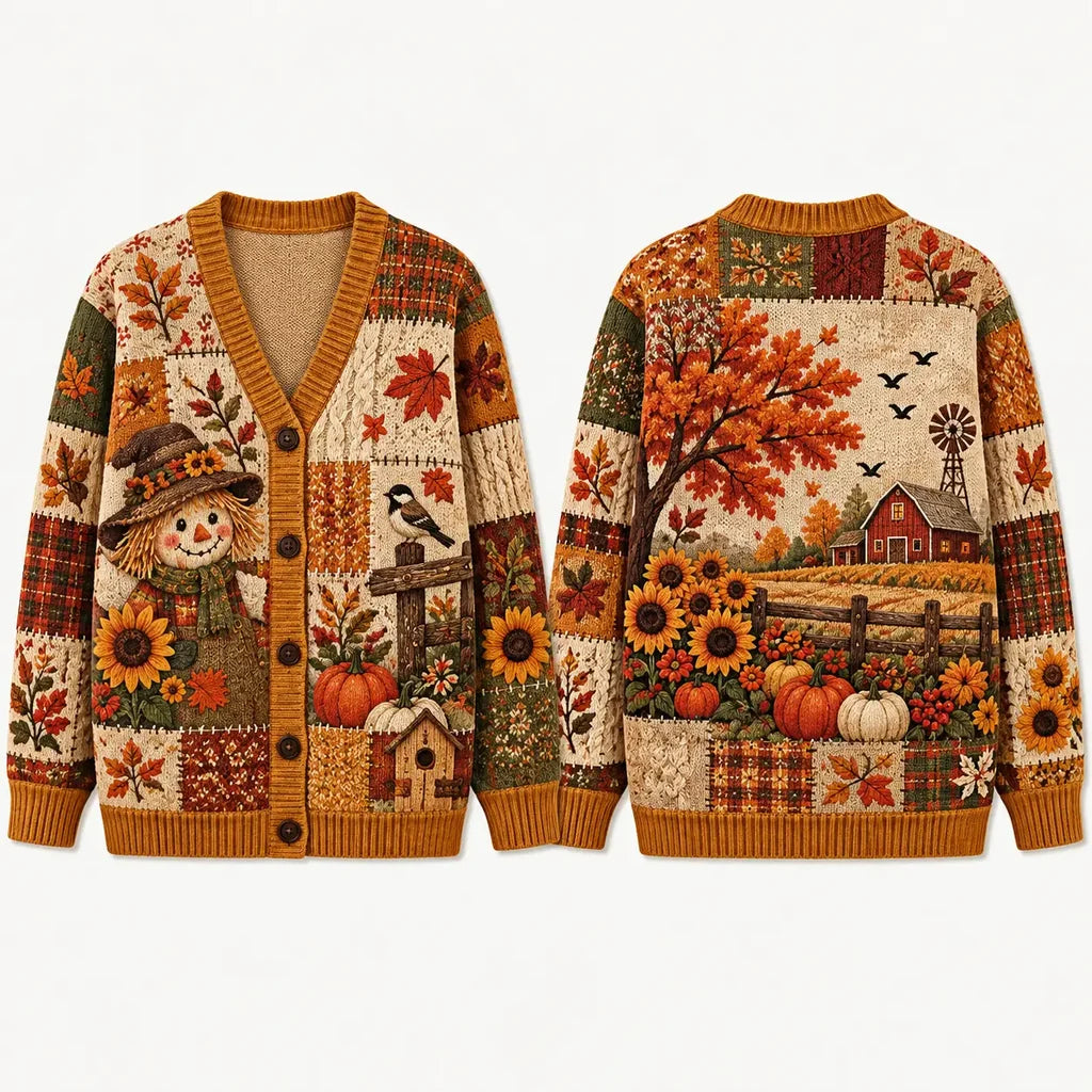 Autumn Patchwork Christmas Knitted Cardigan, Autumn Sweater