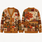 Autumn Patchwork Christmas Knitted Cardigan, Autumn Sweater