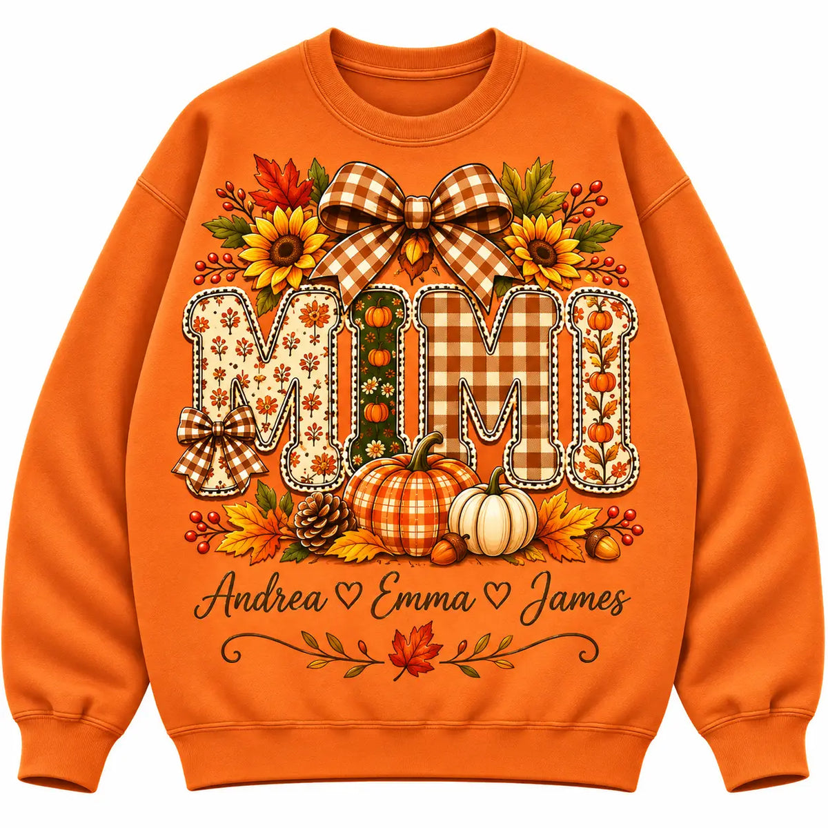 Personalized Mimi Fall Sweatshirt with Kids Names, Custom Plaid Pumpkin Sunflower Mimi Sweater