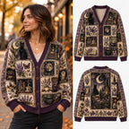 Autumn Witchy Halloween Knitted Cardigan, Christmas Sweater