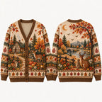 Autumn Farm Reindeer Christmas Knitted Cardigan, Autumn Sweater