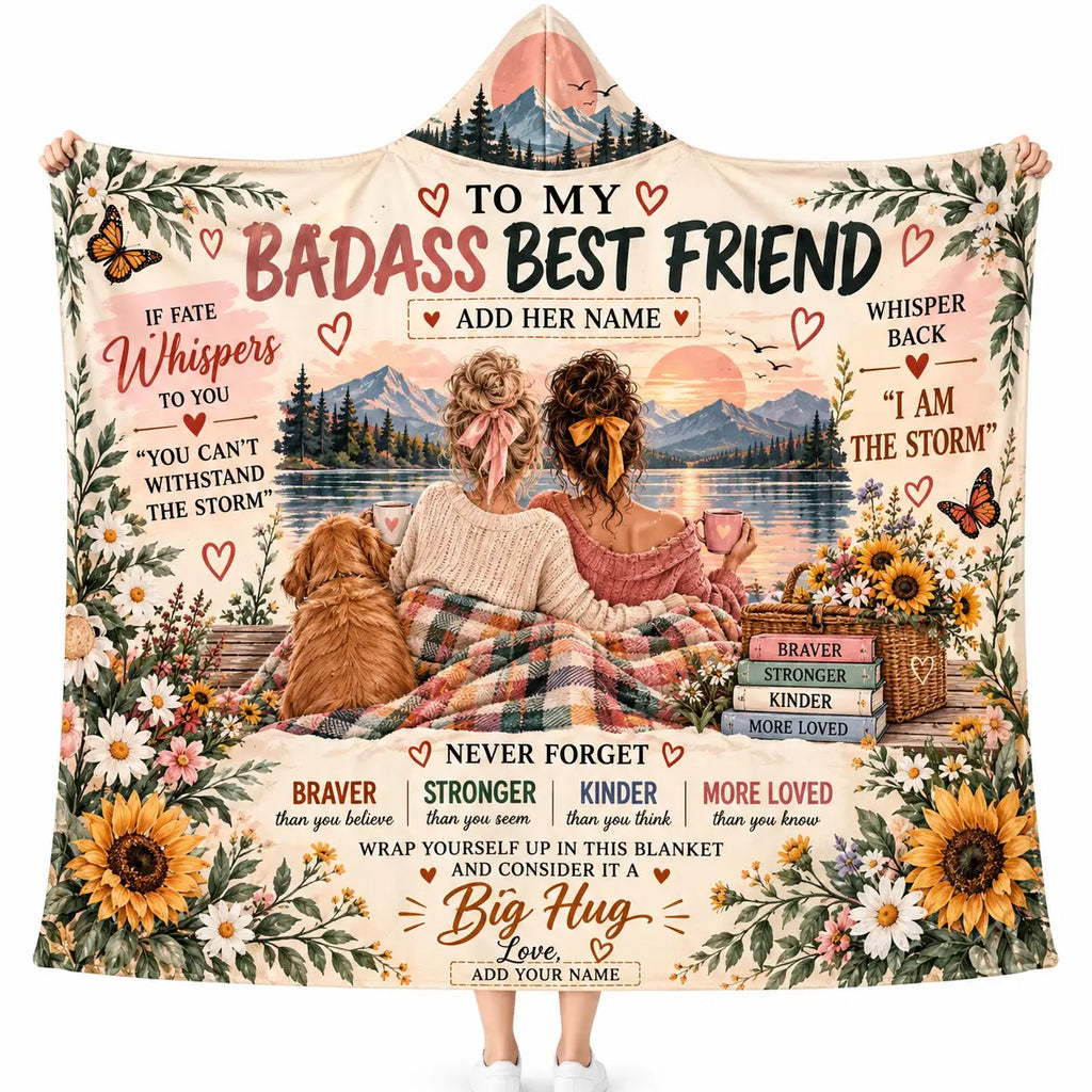 Personalized To My Badass Best Friend Hooded Blanket, Custom Soul Sister Gift