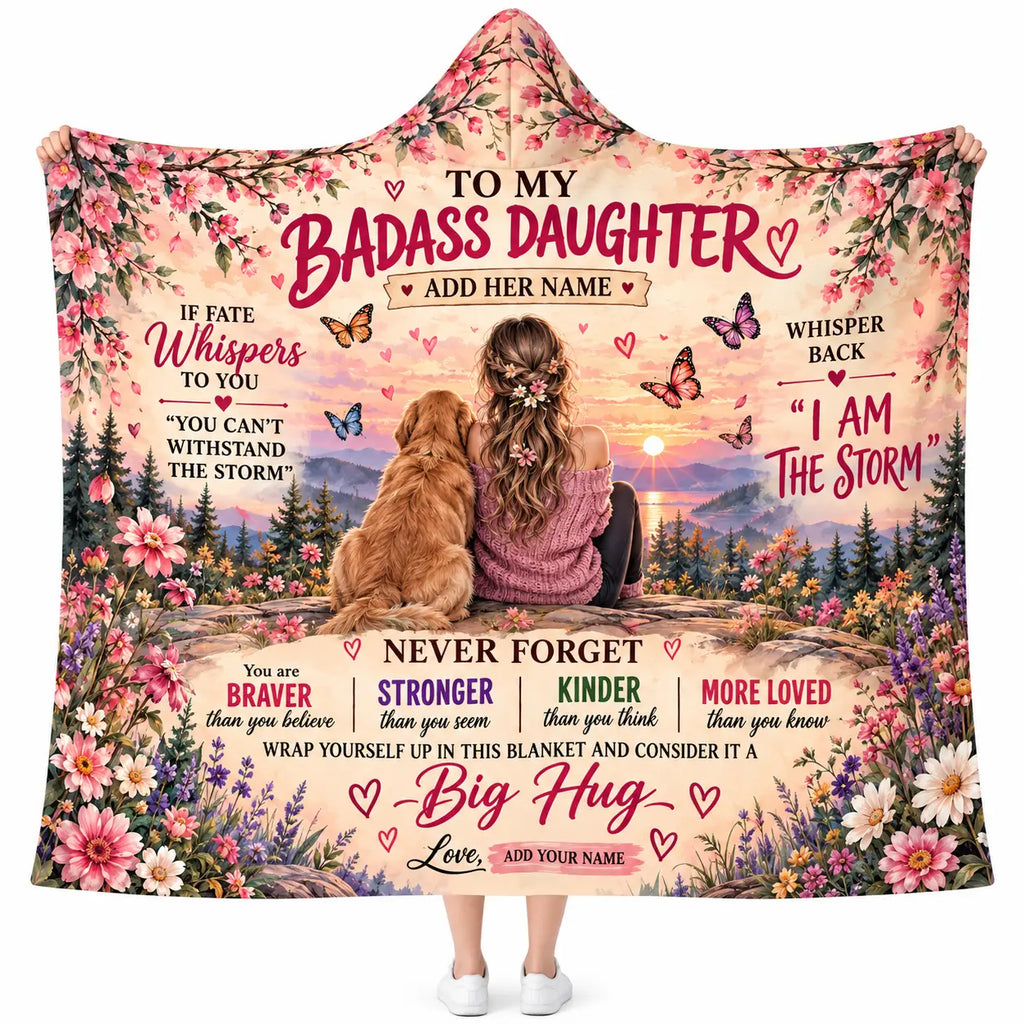 Personalized To My Badass Daughter Hooded Blanket, Gift From Mom Dad