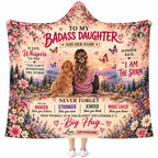 Personalized To My Badass Daughter Hooded Blanket, Gift From Mom Dad