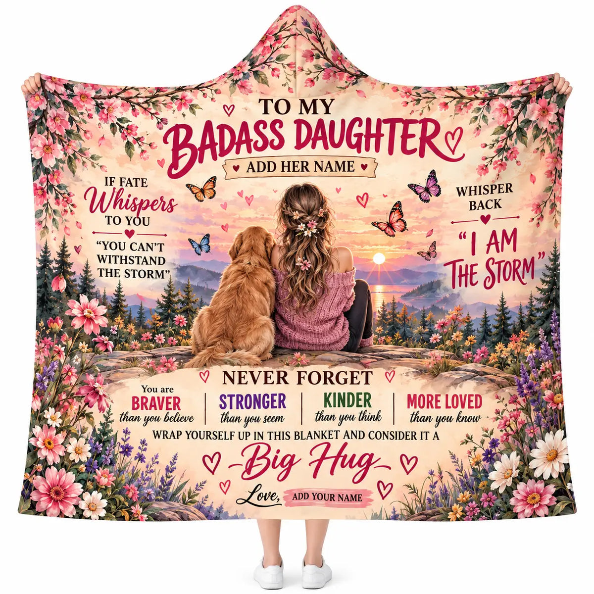 Personalized To My Badass Daughter Hooded Blanket, Gift From Mom Dad