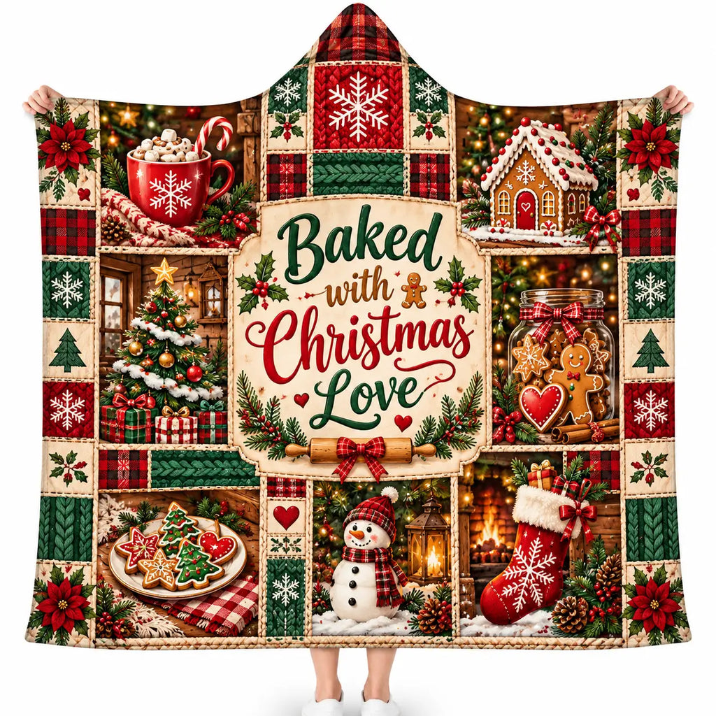 Baked With Christmas Love Hooded Blanket, Gingerbread Cookie Holiday Gift
