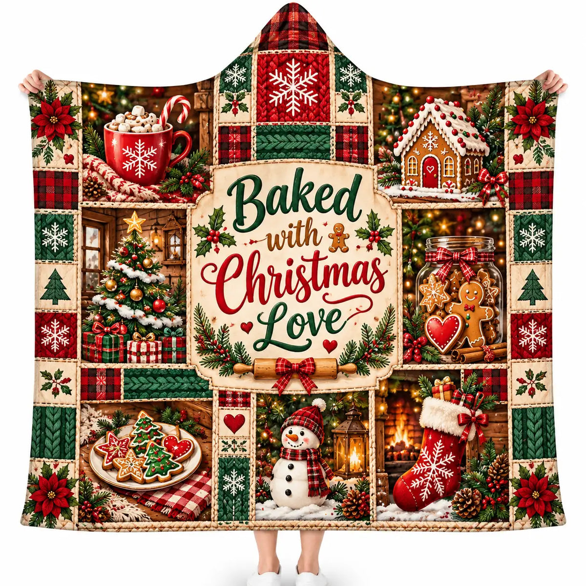 Baked With Christmas Love Hooded Blanket, Gingerbread Cookie Holiday Gift