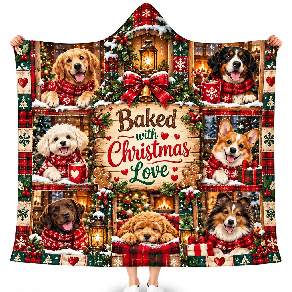 Baked With Christmas Love Dog Hooded Blanket, Festive Christmas Pet Lover Gift