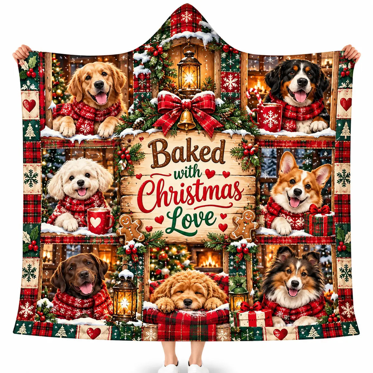 Baked With Christmas Love Dog Hooded Blanket, Festive Christmas Pet Lover Gift