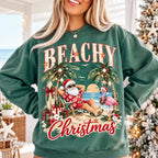 Beachy Santa & Flamingos Christmas Sweatshirt, Winter Sweater Outfit
