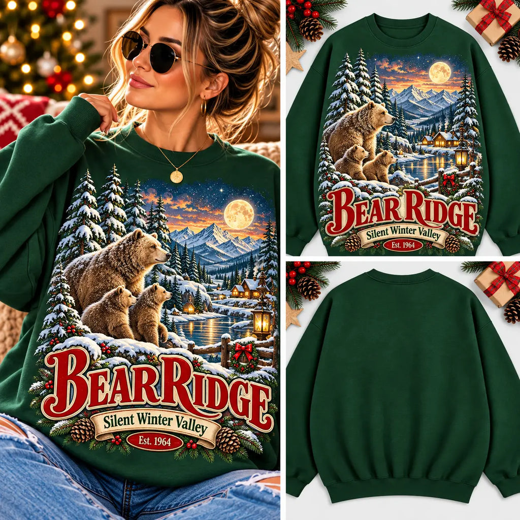 Vintage Winter Bear Ridge Family Mountain Landscape Sweatshirt