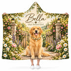 Personalized Golden Retriever Hooded Blanket, Dog Garden Gate Dog Lover Gift