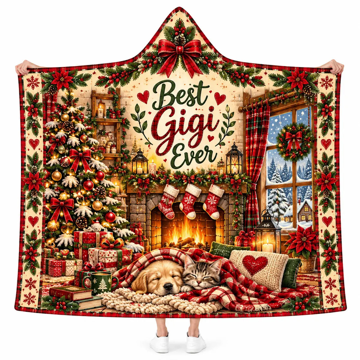 Best Gigi Ever Christmas Hooded Blanket, Festive Cozy Grandma Gift