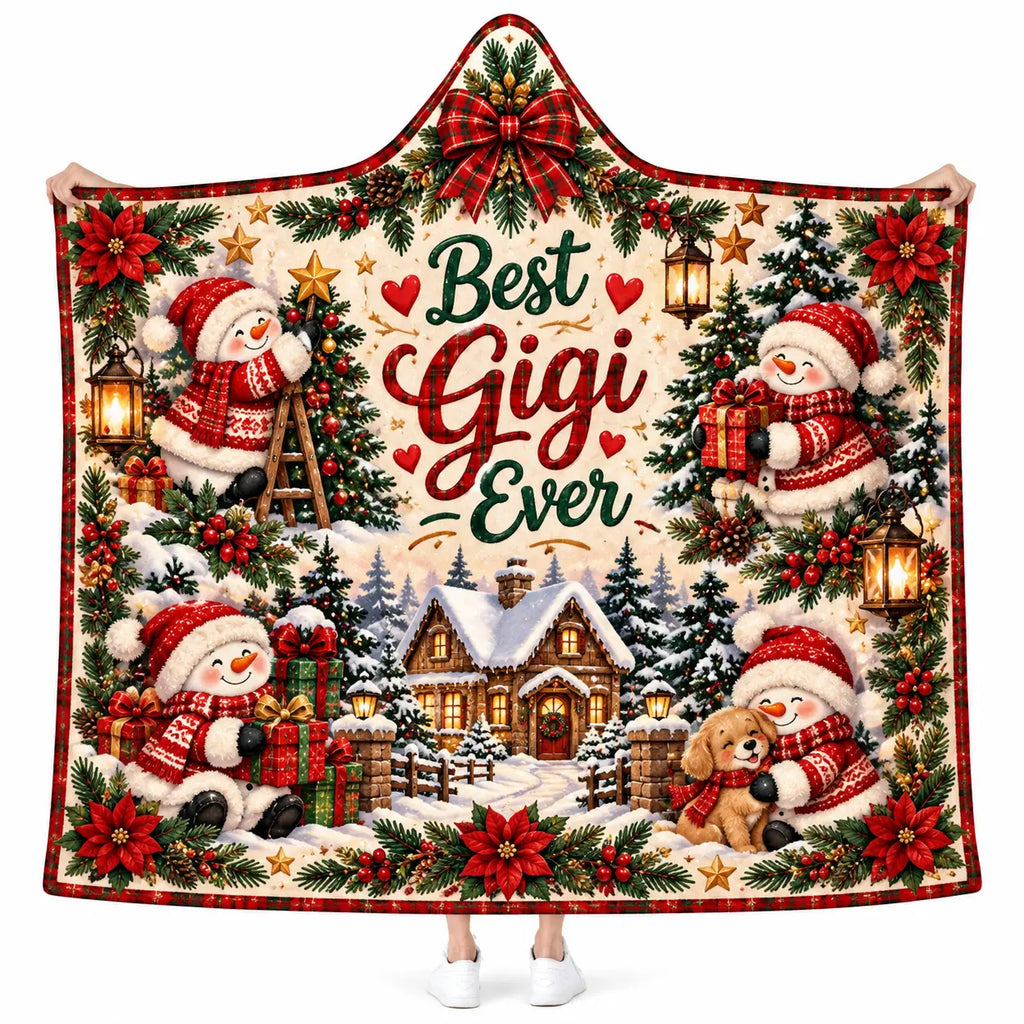 Best Gigi Ever Snowman Christmas Hooded Blanket, Festive Grandma Gift