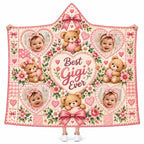 Personalized Best Gigi Ever Photo Collage Hooded Blanket, Pink Grandma Gift