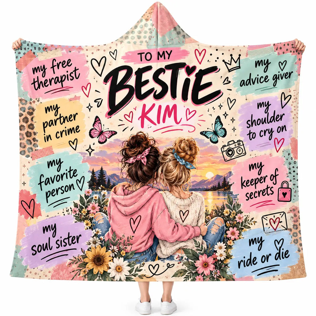 Personalized To My Bestie Hooded Blanket, Custom Soul Sister Best Friend Gift