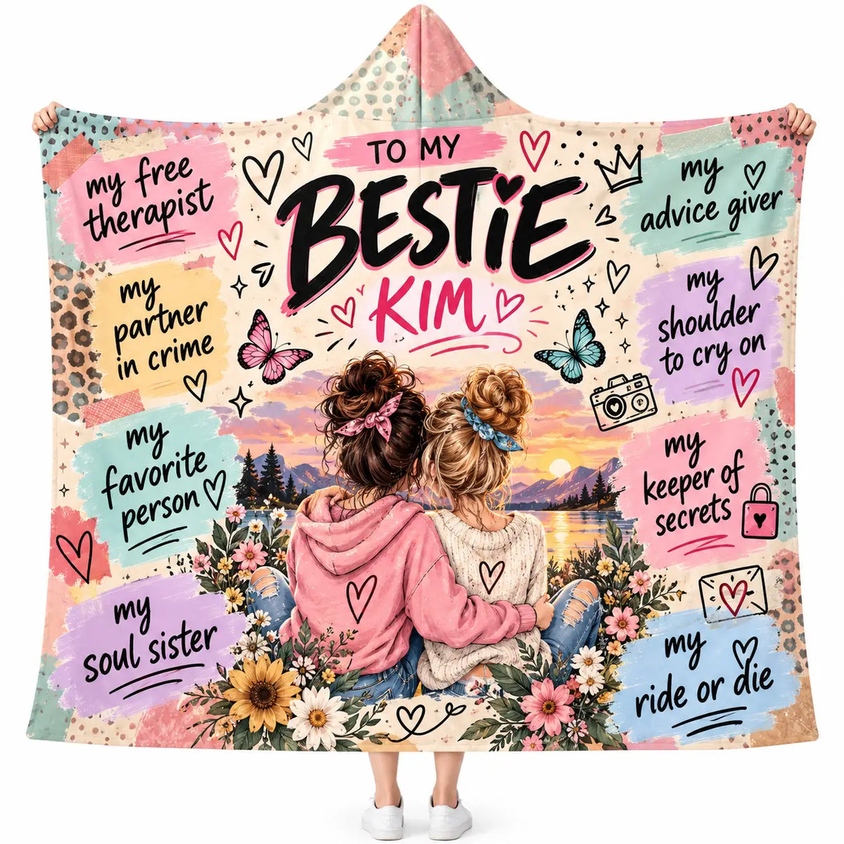 Personalized To My Bestie Hooded Blanket, Custom Soul Sister Best Friend Gift