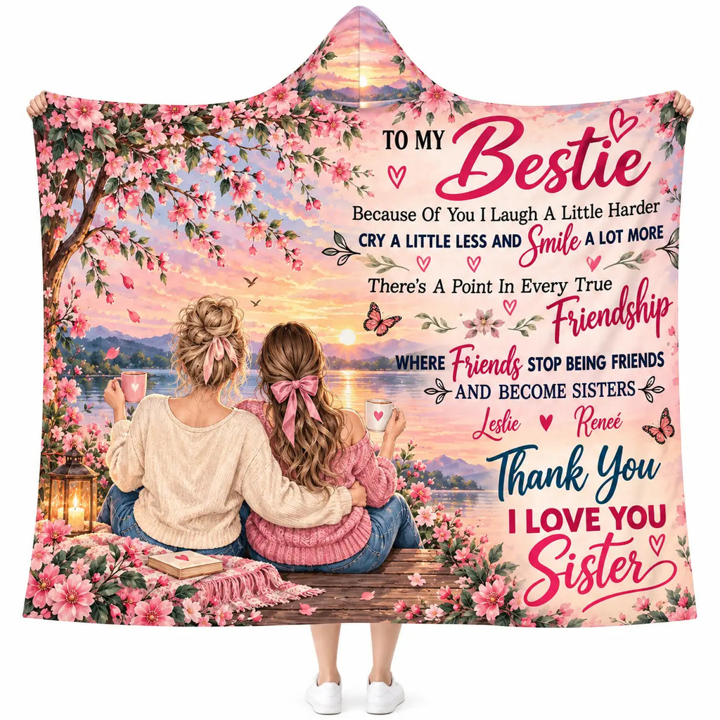 Personalized To My Bestie Hooded Blanket, Custom Soul Sister Birthday Gift