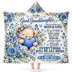 To My Great Granddaughter Hooded Blanket, Blue Floral Teddy Bear Hug Gift