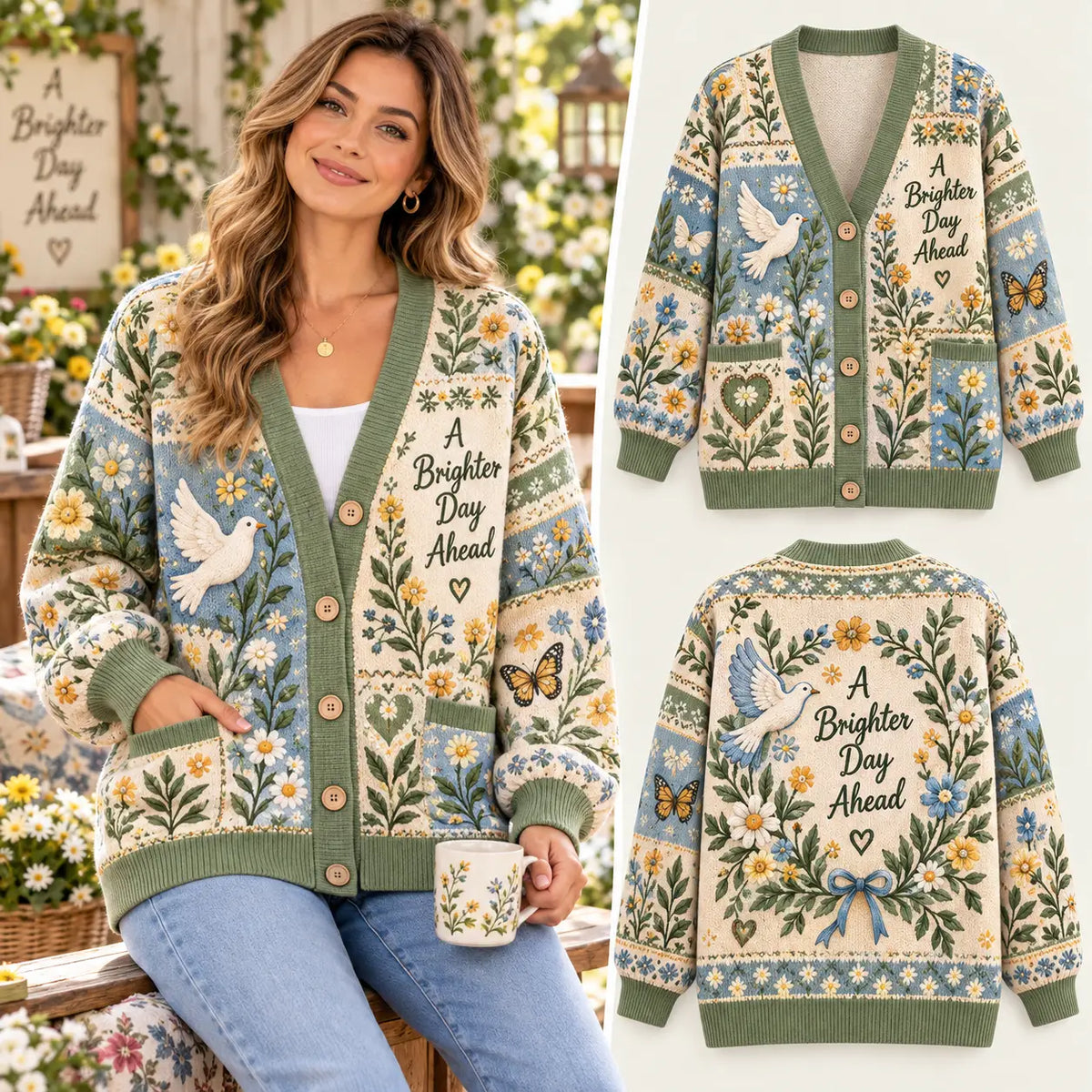 Brighter Day Garden Christmas Knitted Cardigan, Cozy Winter Outfit Sweater