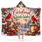 Cardinal Winter Wishes Hooded Blanket, Red Cardinal Lantern Christmas Bird Gift