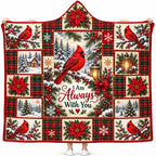 Red Cardinal Christmas Hooded Blanket, I Am Always With You Quilt Patchwork Gift