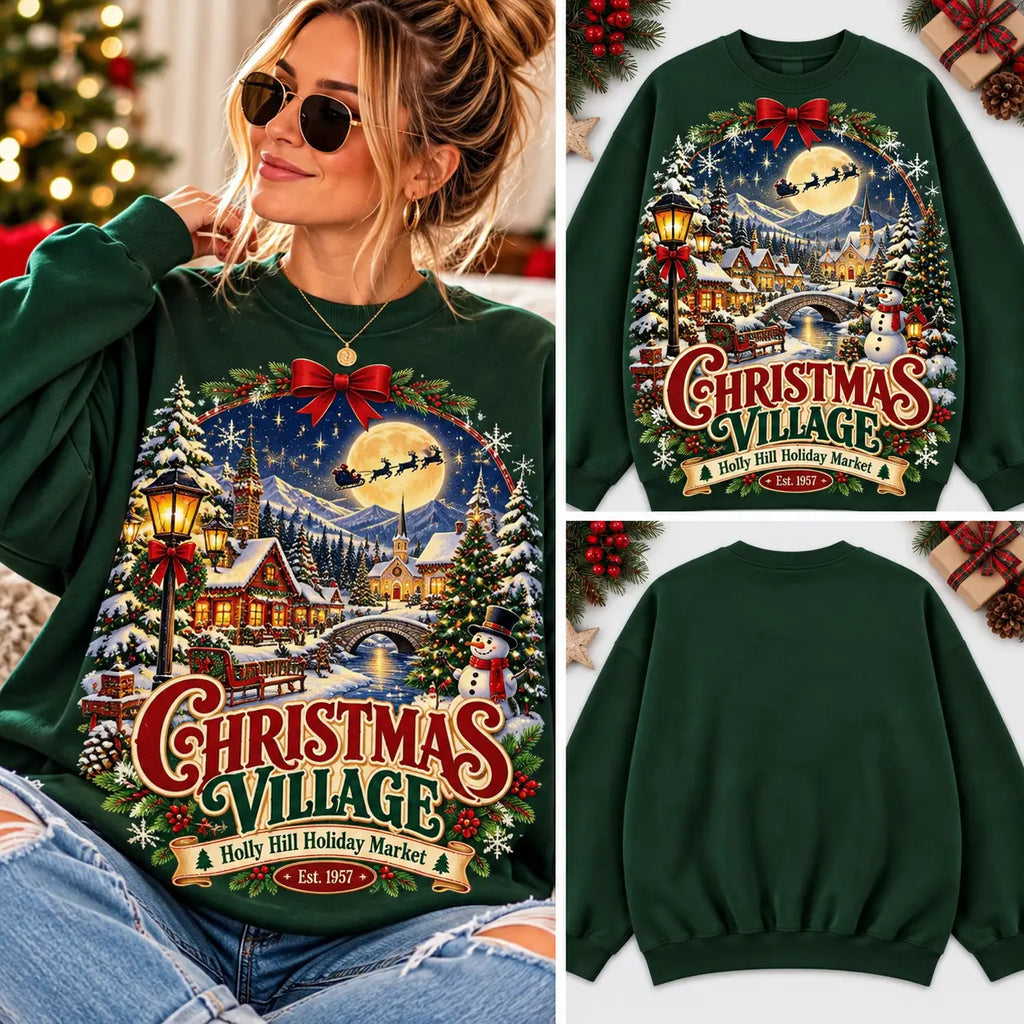 Vintage Christmas Village Holly Hill Holiday Market Sweatshirt