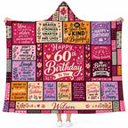 Custom Name 60th Birthday Wearable Hooded Blanket - Milestone Birthday Gift