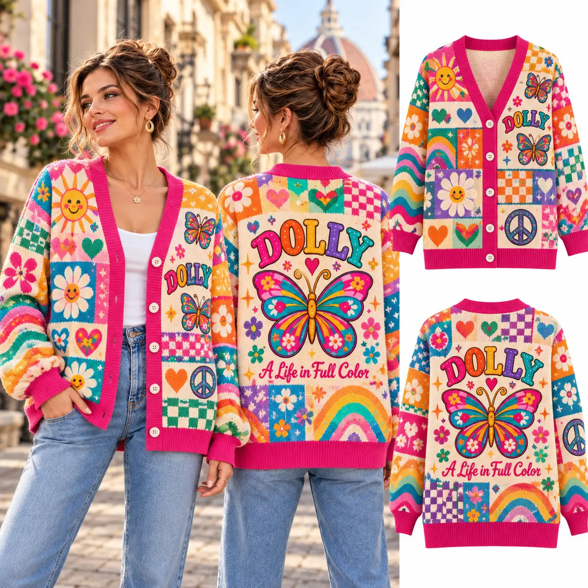 Colorful Dolly A Life In Full Color Christmas Knitted Cardigan, Autumn Sweater