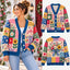 Colorful Dolly Floral Christmas Knitted Cardigan, Cozy Winter Outfit Sweater