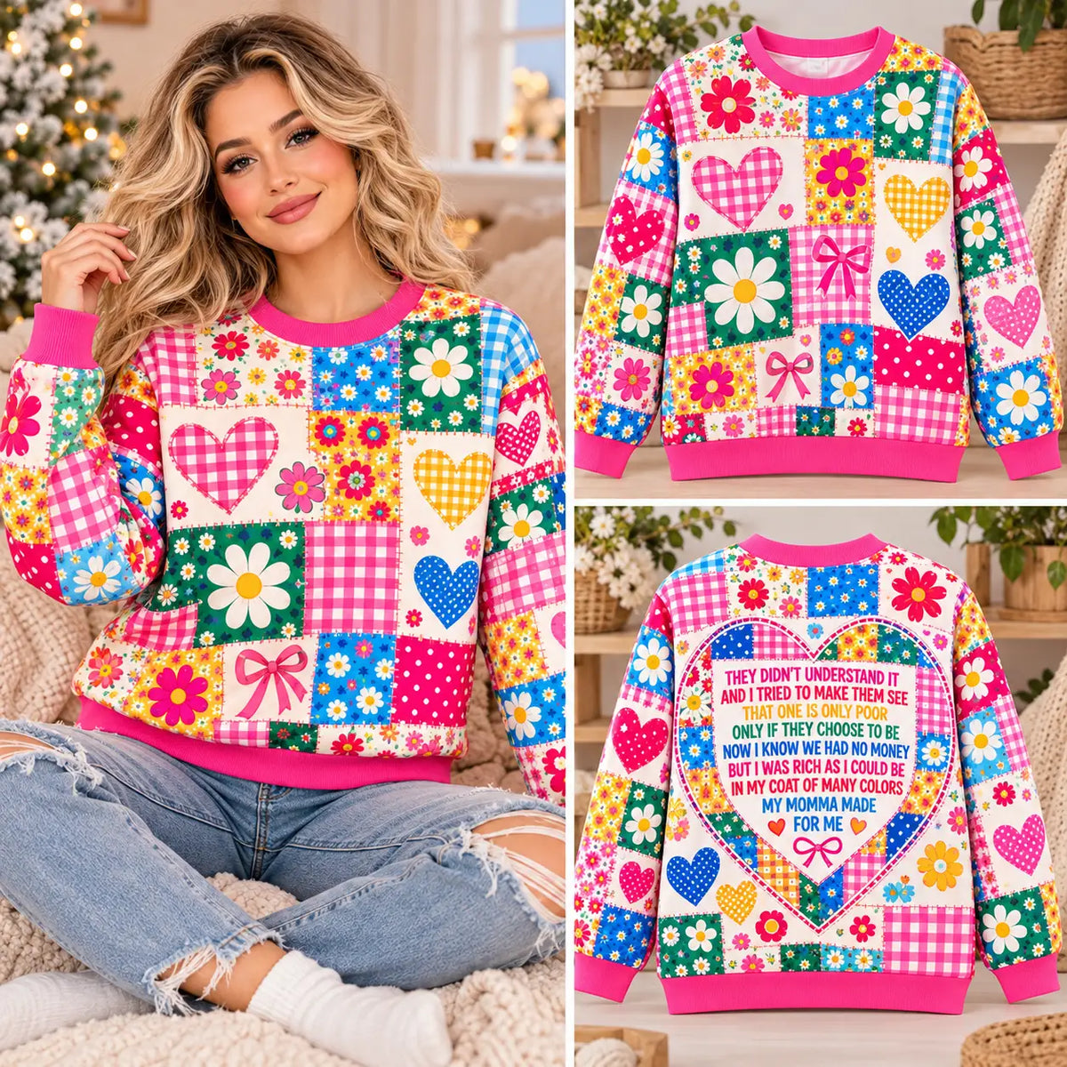 Dolly Inspired Coat Of Many Colors Quote Back Graphic Sweatshirt