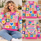 Coat Of Many Colors Sweatshirt – Vibrant Floral & Heart Patchwork Crewneck