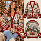 Cozy Alpine Skiing Christmas Knitted Cardigan, Cozy Winter Outfit Sweater