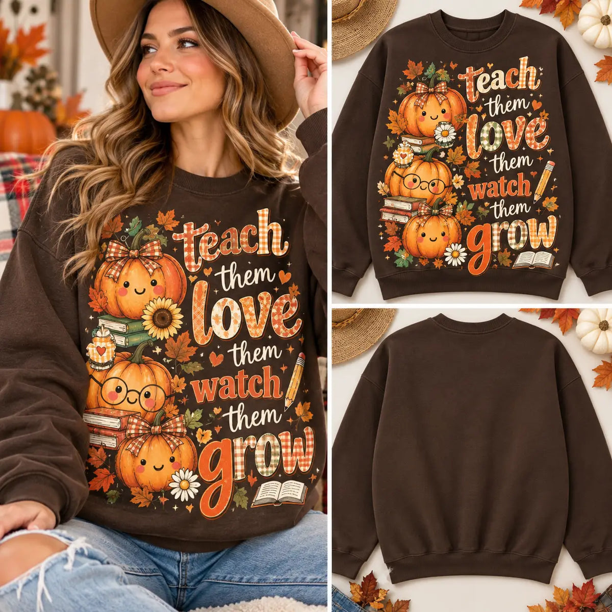 Teach Them Love Them Watch Them Grow Fall Teacher Sweatshirt