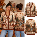 Cozy Autumn Woodland Christmas Knitted Cardigan, Autumn Sweater